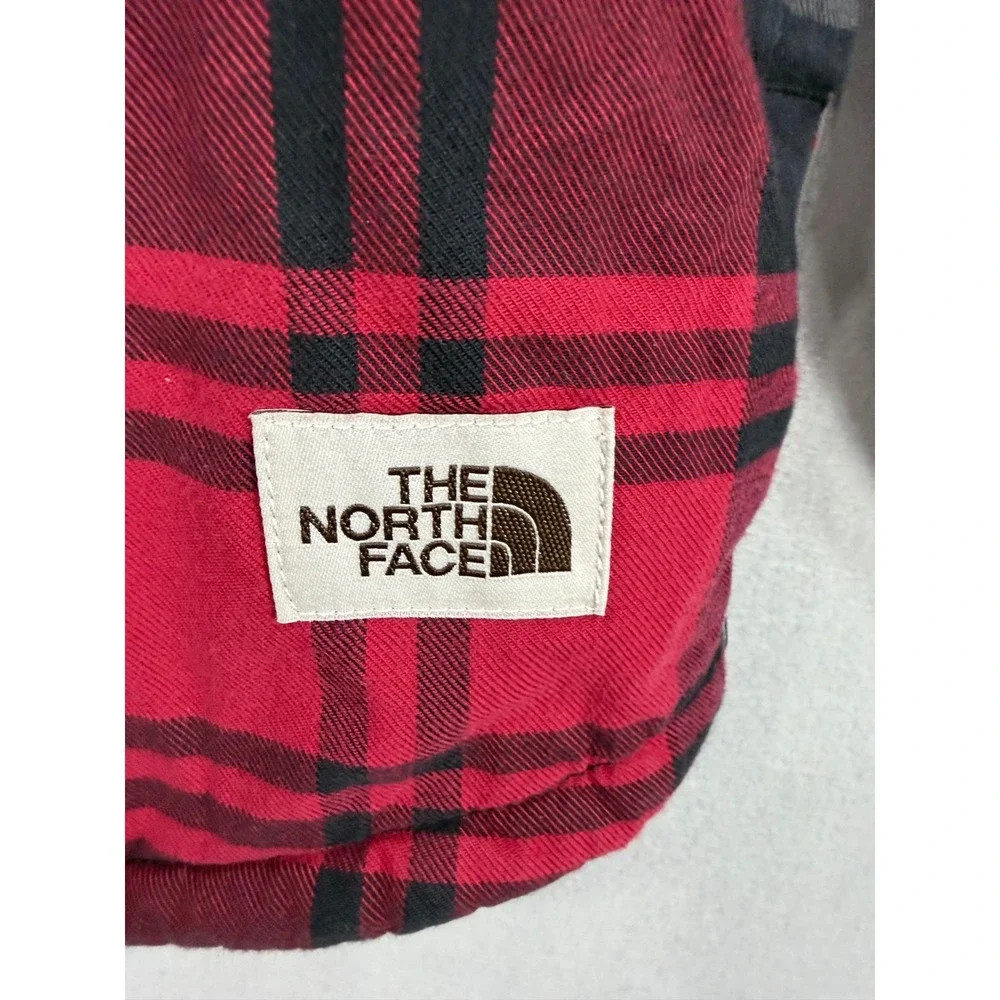 The North Face Flannel Shirt Jacket Mens XXL Red Black Plaid Sherpa Lined